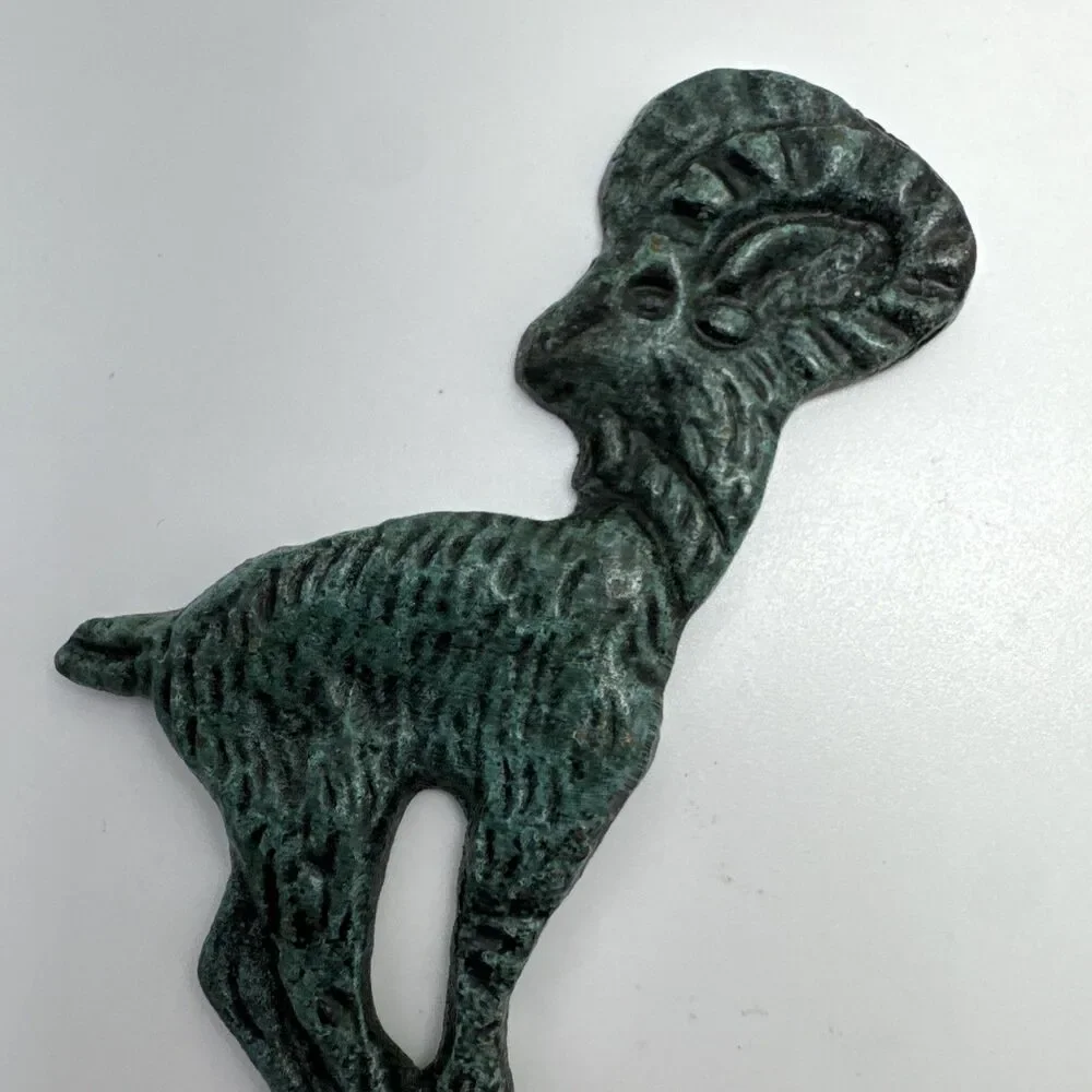 Vintage Brass / Green Ram Goat Bottle Opener VTG Capricorn Bottle Opener 4.75”